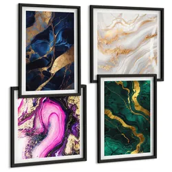BILDER SET 4er Set - 50x50 cm & 40x60 cm Schwarzer Rahmen - Abstrakter Marmor mit Farben
