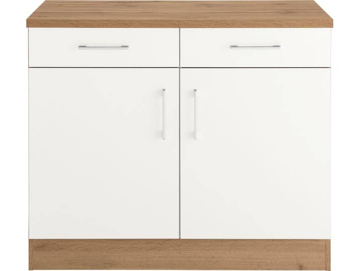 Unterschrank KOCHSTATION KS-Colmar , weiss (weiß), B:100cm H:85cm T:60cm, Holzwerkstoff, Schränke, Unterschrank, 100 cm, mit Metallgriff, für viel Stauraum