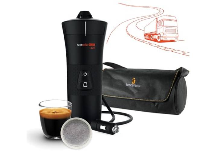 Handpresso - Kaffeemaschine 24 V LKW Handcoffee Truck Set 21012 Kaffeebereiter LKW für Senseo Pads, mit Tasche/Tasse Mini-Kaffeemaschine – Reisekaffeemaschine kurz oder lang – 110 ml max