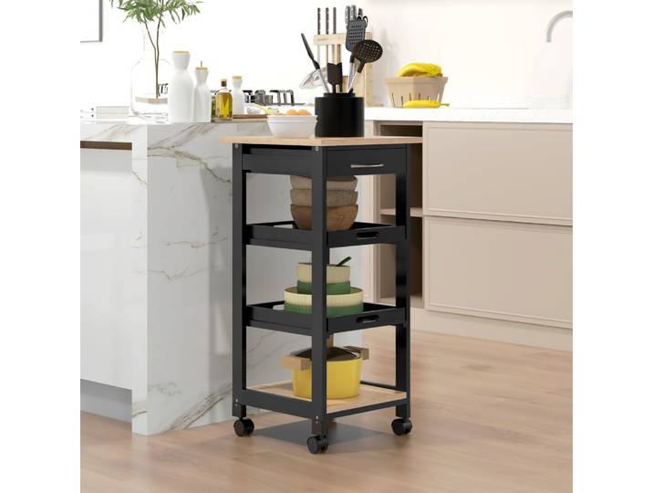 Chariot desserte cuisine 2 plateaux amovibles bois pin chêne noir