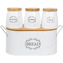 neuetischkultur Brot-, Kaffee-, Tee- und Zuckervorratsdose 4-teiliges Set, Brotaufbewahrung, Weiss