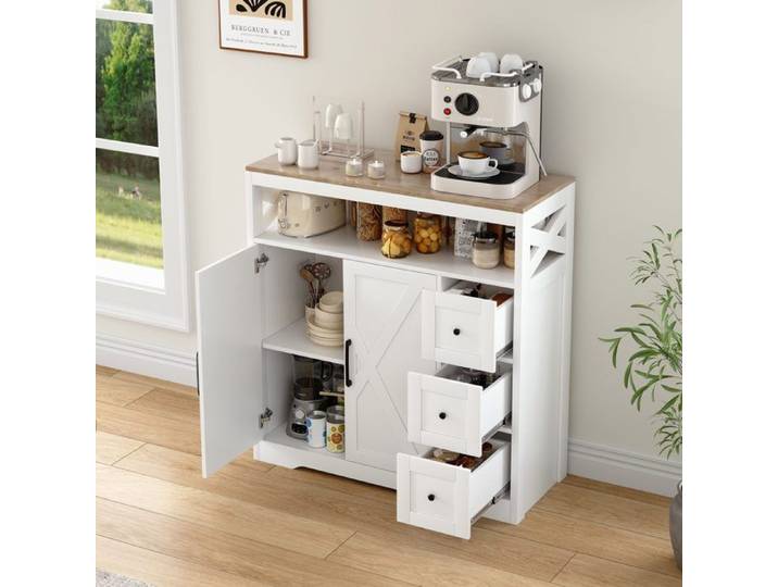 Buffet de Cuisine - DREAMMESPACE - 100x40x105cm - 3 Tiroirs - 2 Portes - Style Scandinave