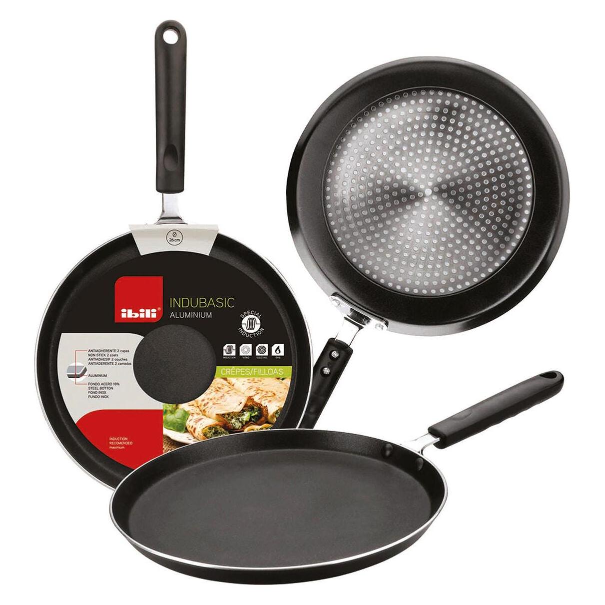 Ibili Crepespfanne Indubasic 23 cm Perfekt zum Zubereiten von Crepes und Eierkuchen (Aluminium, Edelstahl) (49755288)