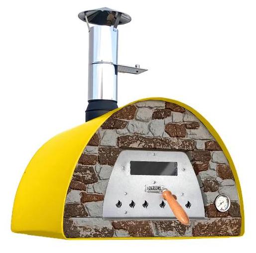 Holzbackofen Veloce Pro 70 - Natursteinfront Ofenfarbe: gelb Ofengestell: Gestell Welt schwarz