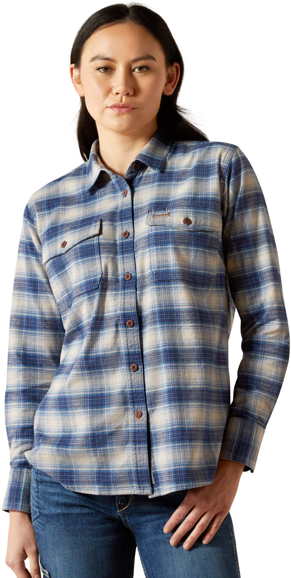Women's Rebar Flannel DuraStretch Work Shirt in Navy2, Size: Large by Ariat