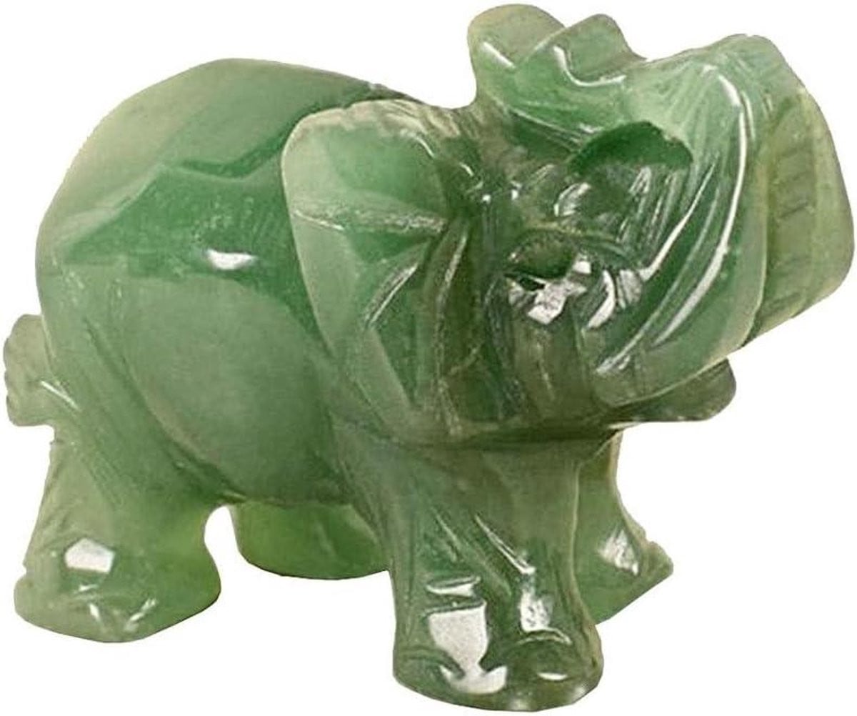 Handgesneden Jade Olifant Beeldje - Groen Dieren Ornament voor Bureau Decoratie - Hoogte: 35 cm