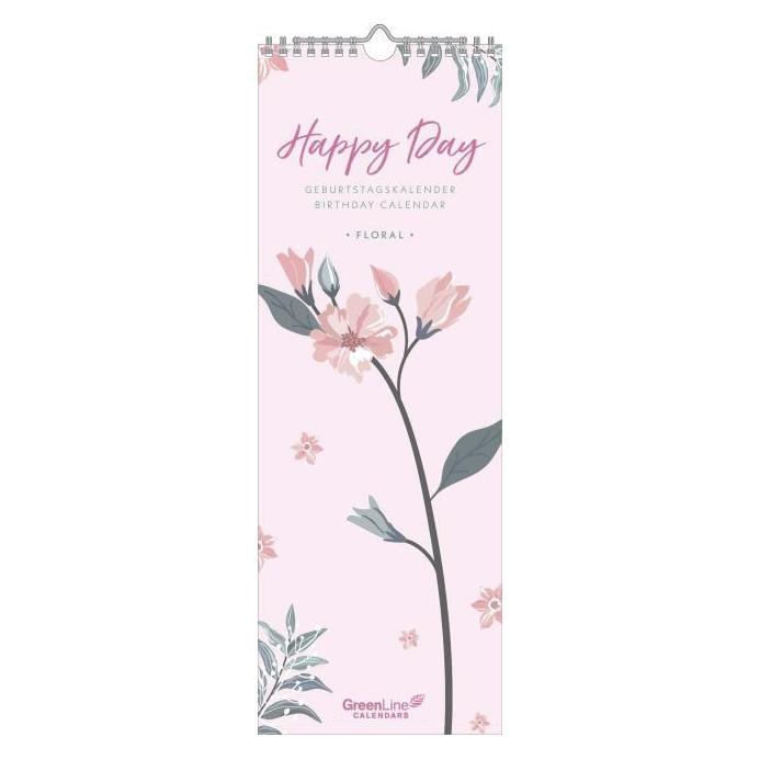 Greenline Floral 2025 Geburtstagskalender, 14,8x42cm, praktischer Wandkalender für Geburtstage (45177438)