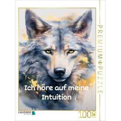 CALVENDO Puzzle Hör auf deine Intuition mit dem Wolf im Aquarell Stil | 1000 Teile Lege-Größe 64x48cm Foto-Puzzle für glückliche Stunden