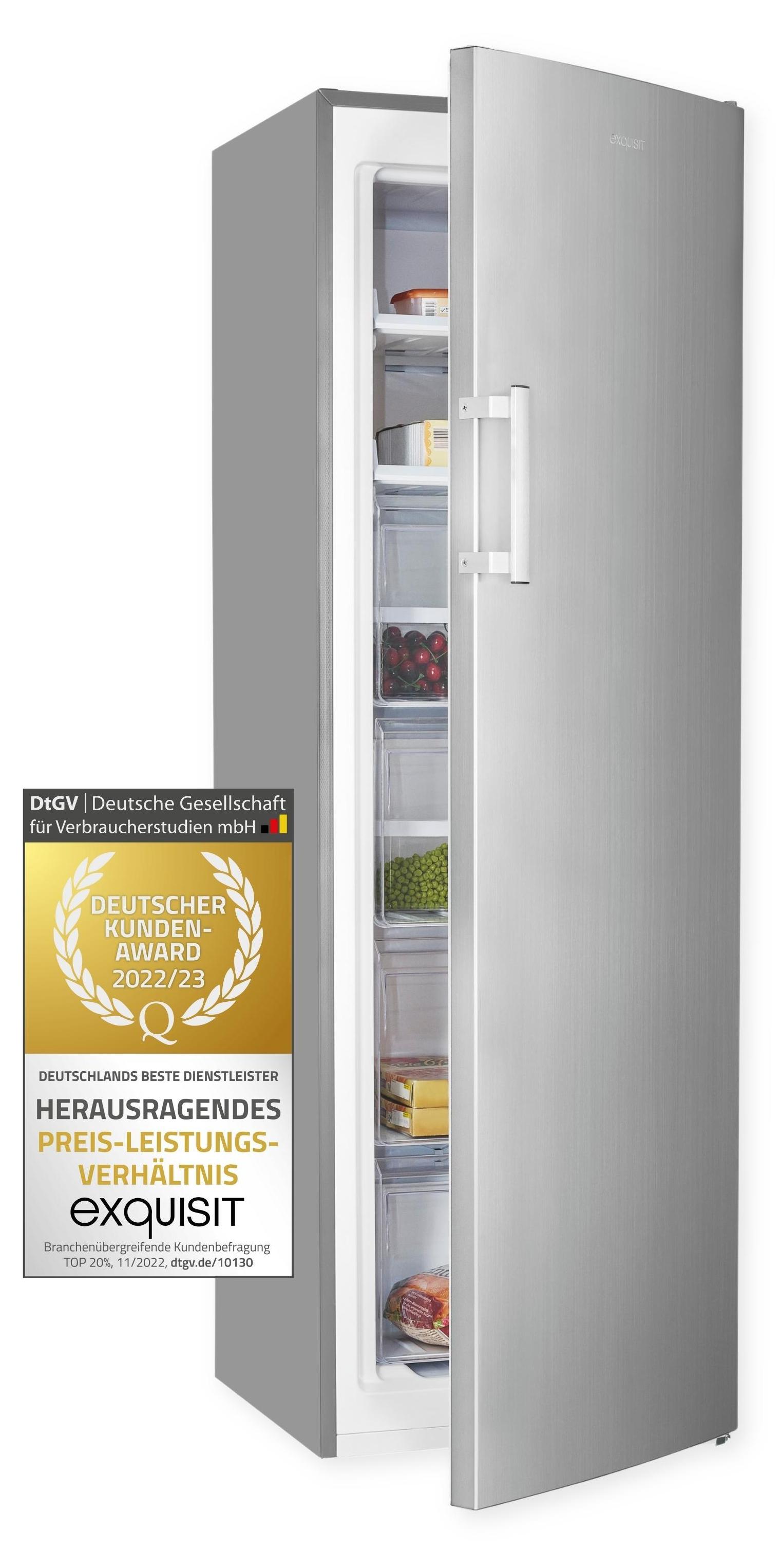 Exquisit Gefrierschrank GS271-NF-H-040D Inoxlook | No Frost | Nutzinhalt: 204 L | Temperaturregelung | Alarm
