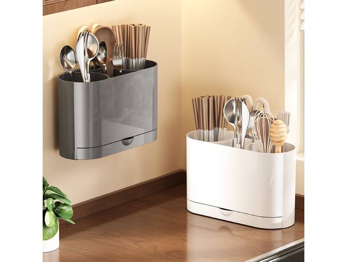 Support mural sans perçage pour baguettes et ustensiles - Rangement vertical pour ustensiles de cuisine