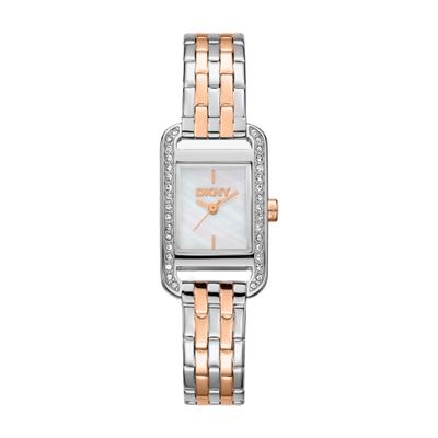 Quarzuhr DKNY "Signature square Watch", silbergoldfarben, perlmuttfarben, Armbanduhren, Damen, Quarzuhr, Armbanduhr, Damenuhr, Edelstahlarmband, analog