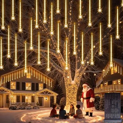 2-in-1-Lichterkette mit Meteoritenschauer-Effekt, 30 cm x 16 Röhren, 384 LEDs, für drinnen und draußen, Hof, Garten, Balkon, Veranda, Dachvorsprung, Hochzeit, Festival, stimmungsvolle Dekoration, Niederspannung, sicherer Stecker