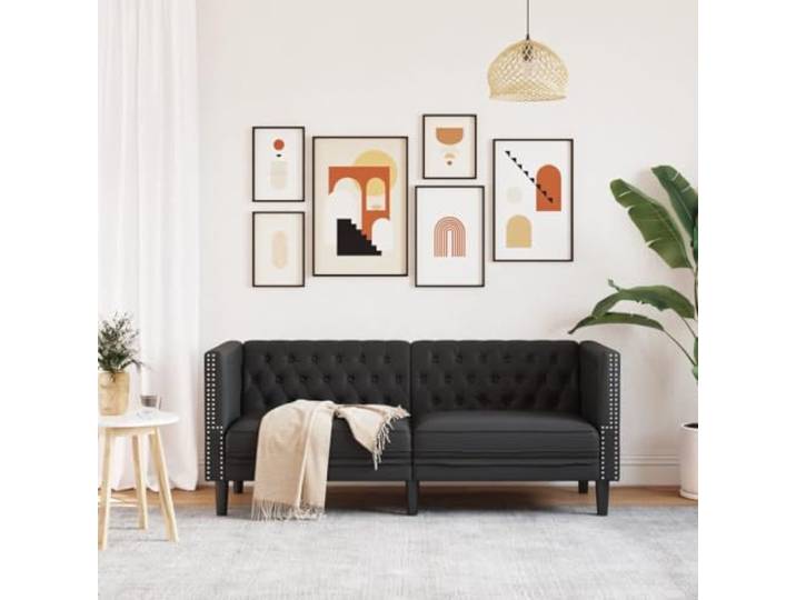 KTHLBRH Chesterfield-Sofa, 2-Sitzer, schwarz, Kunstleder, 174 cm Strapazierfähiges Kunstleder, bequeme Polsterung, gepolsterte Rückenlehne, robuste Beine, maximale Belastung 110 kg