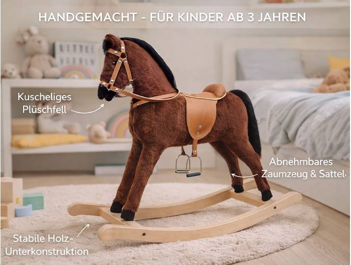 Großes Schaukelpferd Plüschpferd Holzpferd Braun