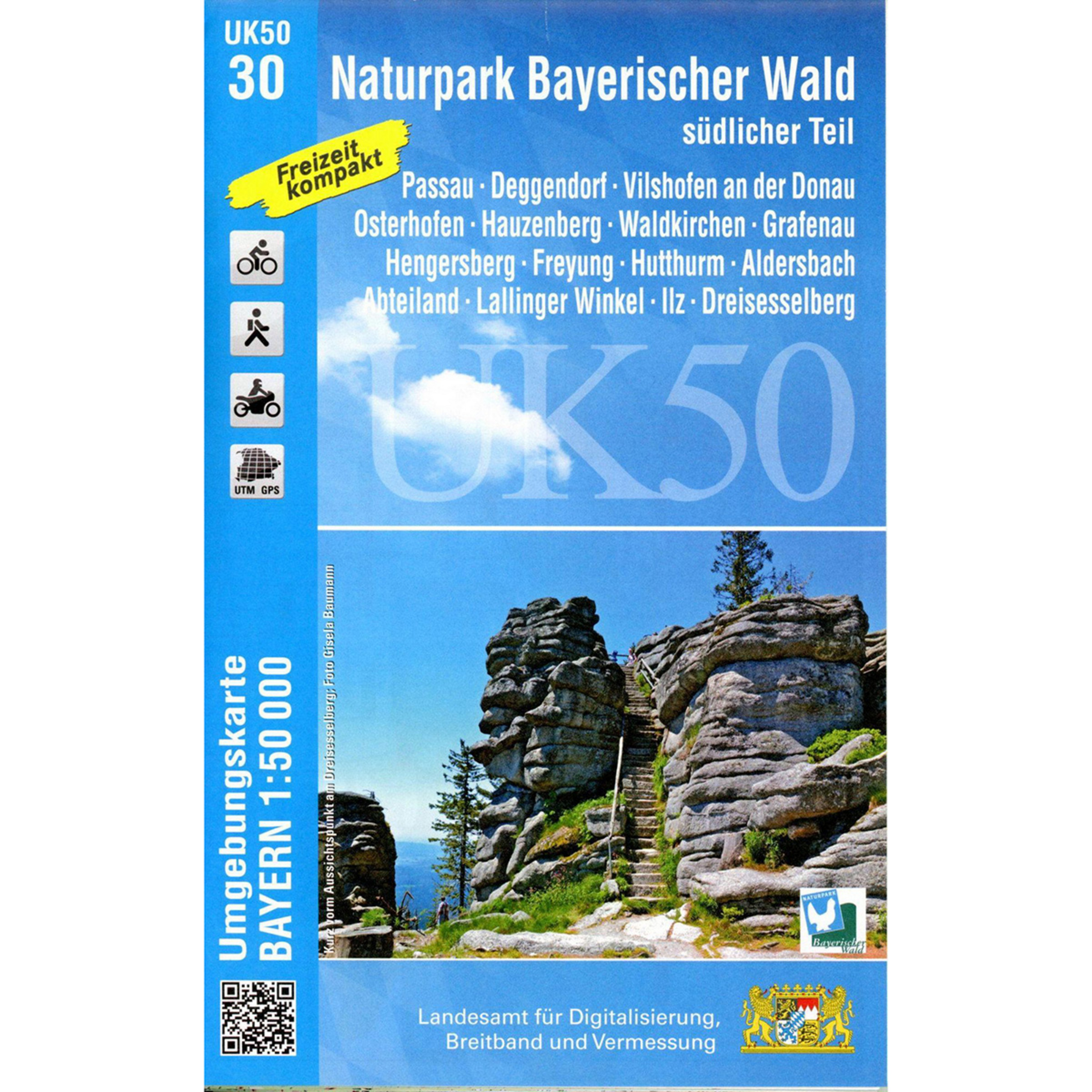 Landesamt Digitalisierung, Breitband, Vermessung UK 50-30 Naturpark Bayerischer Wald, südl. Teil Topografische Karten blau