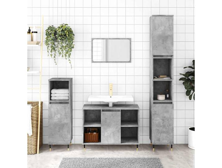 vidaXL Badschrank Betongrau 30x30x100 cm Holzwerkstoff