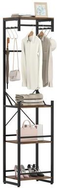 Costway Freestanding Coat Rack with 4 Storage Shelves and 6 Hooks-Rustic Brown