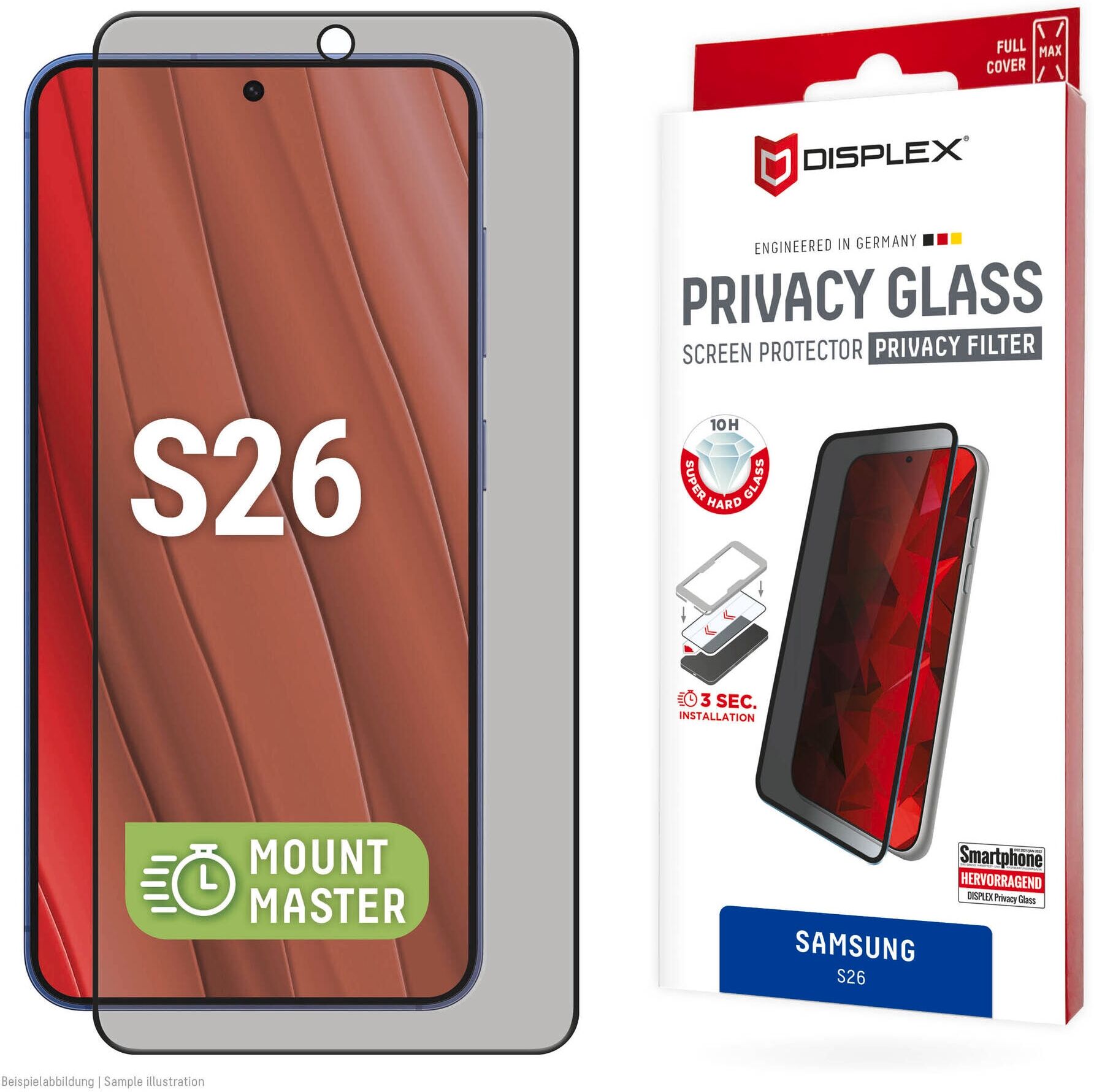 Displex Displayschutzglas "Privacy Glass Screen Protector mit MountMaster", transparent (schwarz), B:9,2cm H:1,5cm T:20mm, Displayfolien, Displayschutzfolie, Schutzfolie, Bildschirmschutz, kratz- & stoßfest, Displayschutzglas