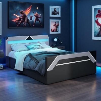 Queen Size Platform Bed with 7-Color LED Headboard,Side-Lift Hydraulic Storage,Heavy-Duty Noise-Free Slat Support