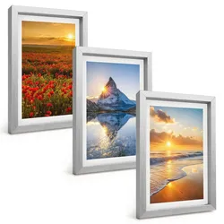 BILDER SET 3er Set - 20x30 cm Silberner Rahmen - Landschaften aus Bergen und Meeren im Westen