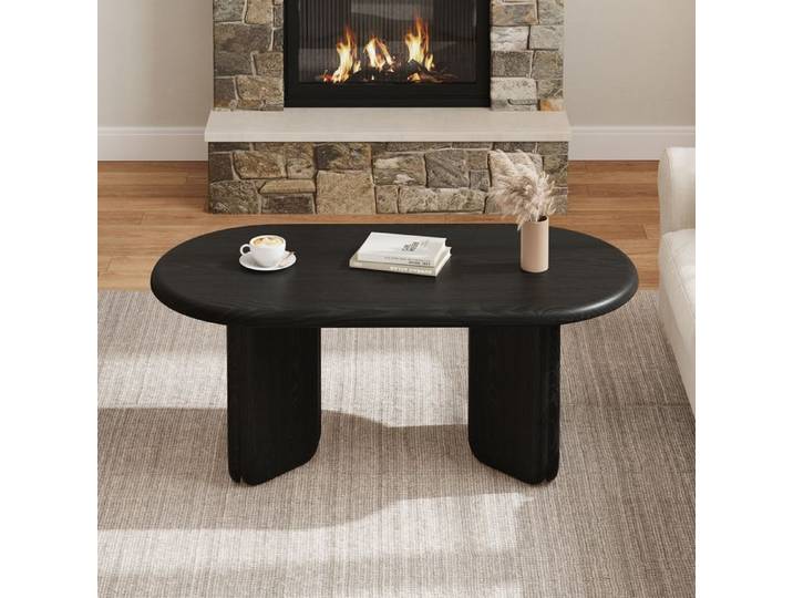 Table basse ovale noire en MDF avec pieds arrondis 99x50x40 cm pour salon