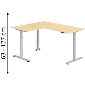 Hammerbacher Schreibtisch XDSMW, ahorn / silber, elektrisch höhenverstellbar, 160 x 180cm, L-Form