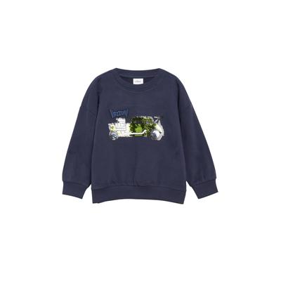 Sweatshirt S.OLIVER JUNIOR, Jungen, Gr. 140, dunkelblau, Sweatware, Obermaterial: 90% Baumwolle, 10% Polyester, loose fit normal, Rundhals, Rippbündchen, Sweatshirts Sweatshirt, Wendepailletten und Stickerei setzen dezente Akzente