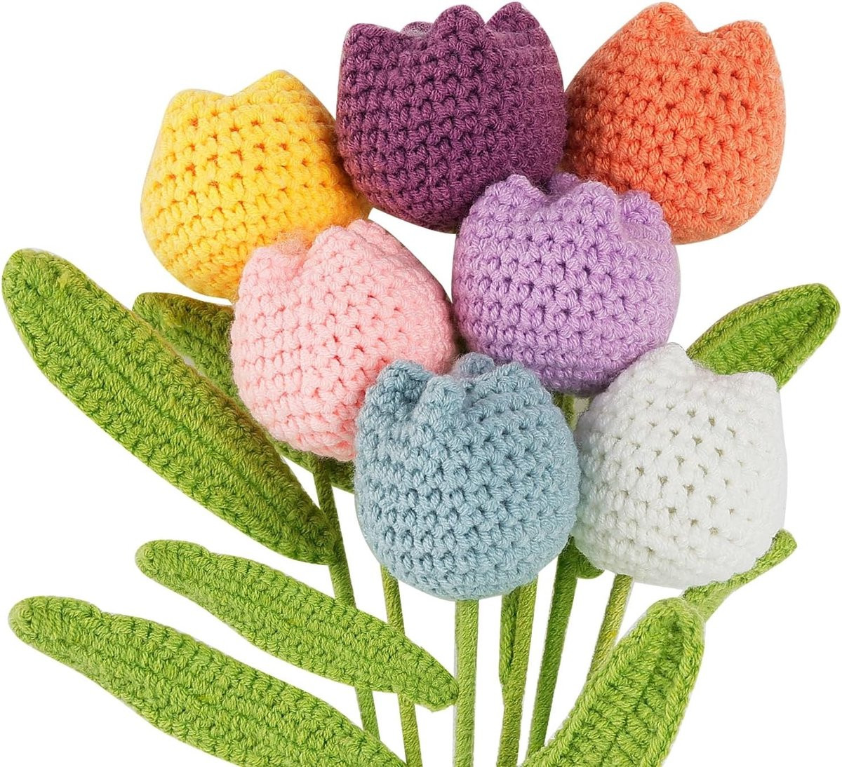 Vellaro Gehaakt Bloemen Boeket Multicolor - 7 stuks Katoenen Kunsttulpen voor Decoratie en Cadeau