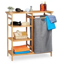 relaxdays Bambus Badregal mit Wäschekorb 80,5 x 80 x 33,5 cm natur/grau braun