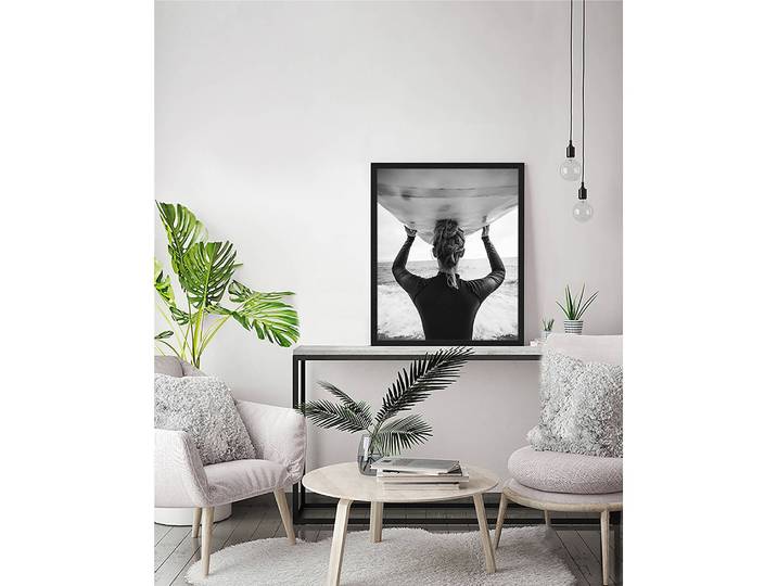 Tableau déco Ready to surf Cadre : hêtre massif verni Revêtement : plexiglas Noir 53 x 63cm