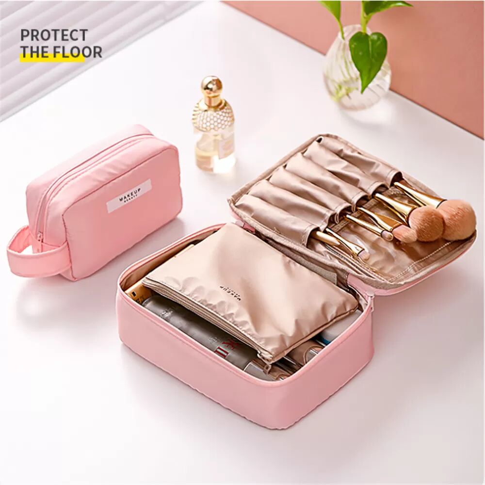 INF Tragbare Kosmetiktasche aus Oxford-Stoff, Reise-Make-up-Organizer Rosa