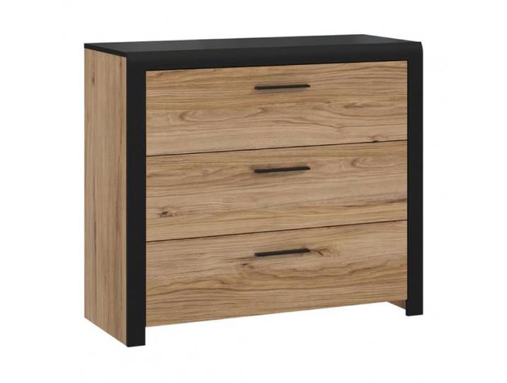 Commode - KAMILA - 3 tiroirs - Noir et chêne