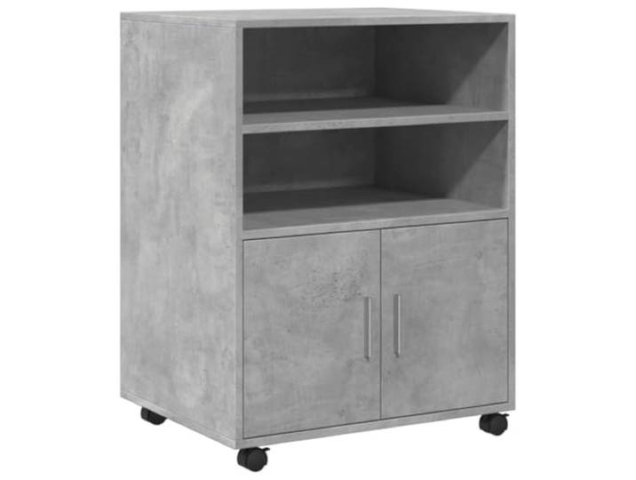 Keeushr Rollschrank Betongrau 60x48x81 cm Holzwerkstoff Mit Lenkrollen, zwei arretierbar, offene Fächer, Schrankfach mit Türen, pflegeleicht, vielseitig einsetzbar