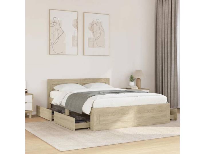 ECOHOME Cadre de lit et tête de lit - sans matelas - lit Adulte double - design solide - chêne sonoma 120x200cm wxa20x1218