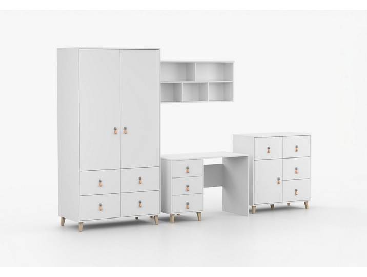 möbel-direkt.de Jugendzimmer-Set Svala in Weiß mit Lederschlaufen als Griffe, (Komplett Set, 4-tlg., verschiedene Zusammenstellungen wählbar), Lederschlaufen als Griffe, massive Füße