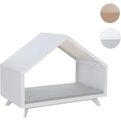 Schlafhütte HWC-Q65, für Haustiere Katzen-/Hundebett Tierhaus Holz FSC® 80x100x60cm ~ weiß, Kissen grau