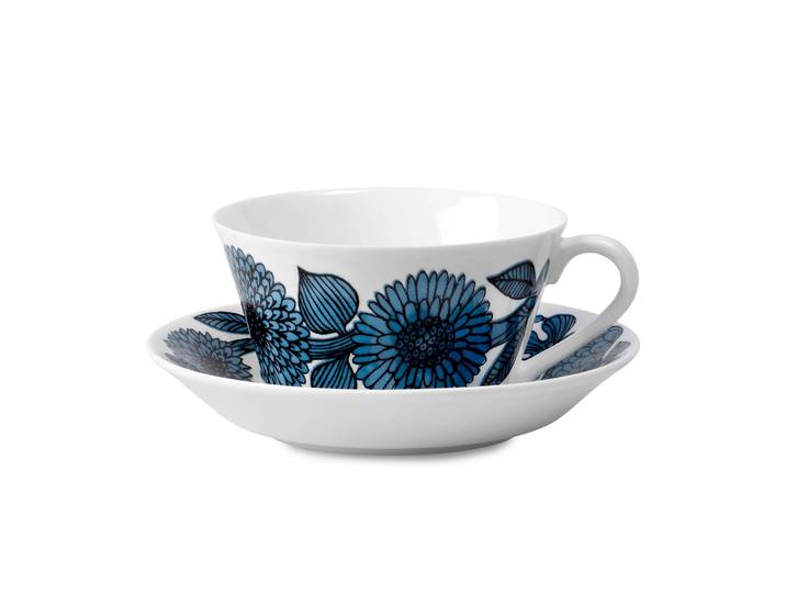 Gustavsbergs Porslinsfabrik Tasse à thé évasée Aster bleue Tasse + soucoupe