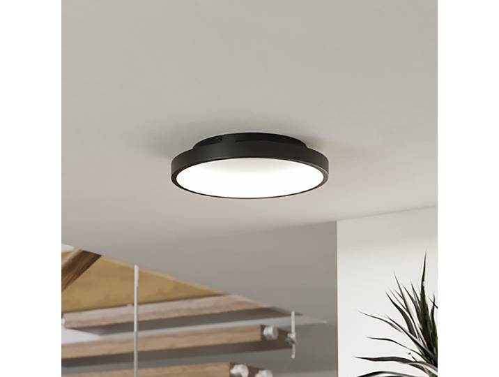 LED-Deckenleuchte Rund 35 x 8 x 35cm Schwarz/Schwarz Stahl, lackiert Polycarbonat LED LED-Platine