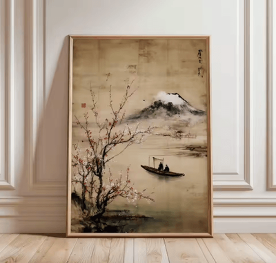 Inspire Picks Japanese Crane Ukiyo e Poster Vintage Red Sun Traditional Wall Art 4 30x40cm Unframed
