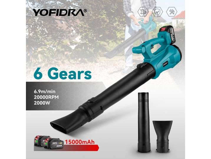 Yofidra souffleur électrique 6 vitesses réglable sans fil ménage souffleur de feuilles soufflant la poussière soufflant outil de neige pour broche de batterie Makita