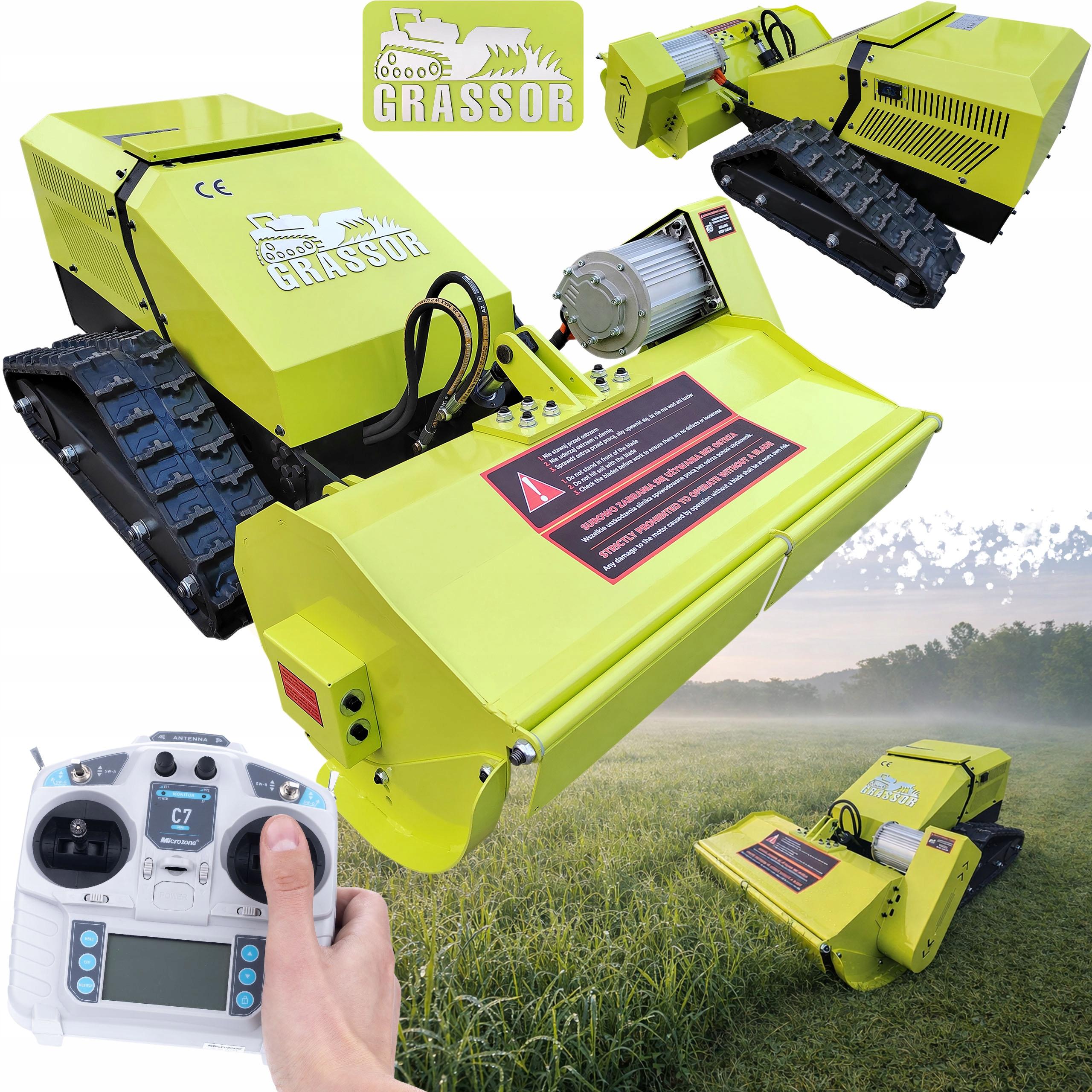 Elektro-Balkenmulcher Grassor AgroForce 800E-10 - 80 cm Schnittbreite | 3000 W Motor | 8 kWh Akku | 200 m Fernbedienung | Kettenantrieb | Hydraulische Hubhöhe 0-20 cm | Mulchen und Mähen von hohem Gras und dichtem Bewuchs