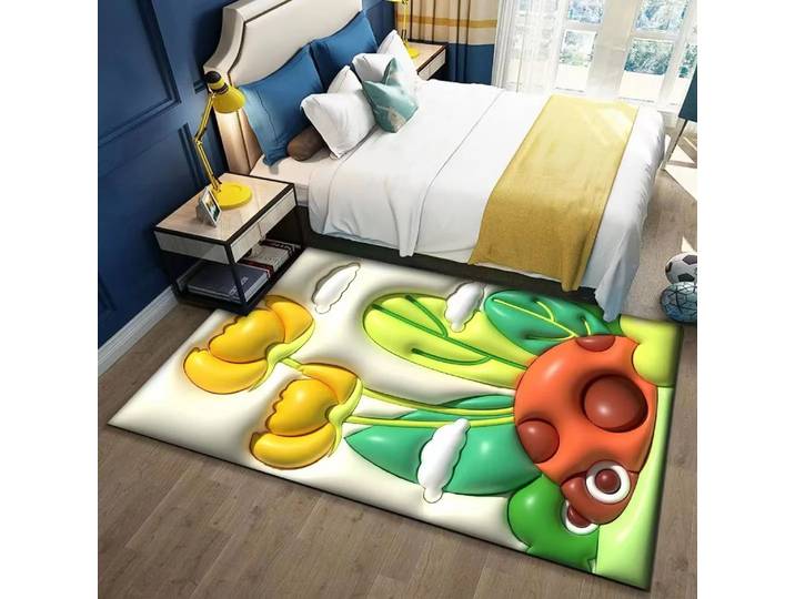 3D Colorful Floral Kitchen Rugs Home Pvc Leather Floor Mat Large Area Anti-slip Carpets for Living Room Bedroom Bedside Sofa Rug