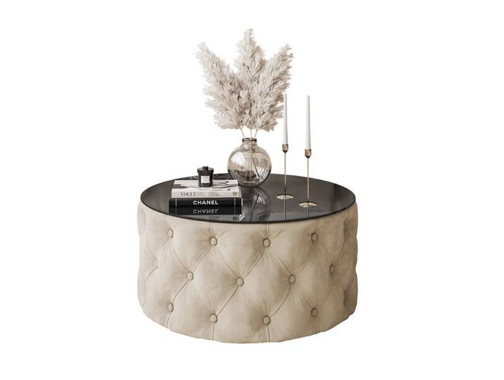 Lookway Couchtisch CHESTERFIELD 70 cm runder gepolsterter couchtisch, 70x40 cm