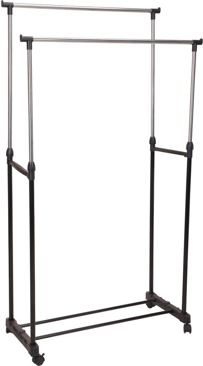 Verstelbaar dubbel kledingrek op wieltjes van metaal, 160 cm