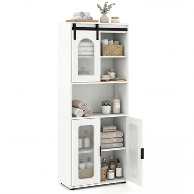 COSTWAY Badezimmerschrank mit Schiebetür, Holz, 60x30x150 cm