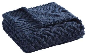 Nautica Cable Knit Plush Throw Blanket With Self Reverse, Extra Warm (50X60 Inches)