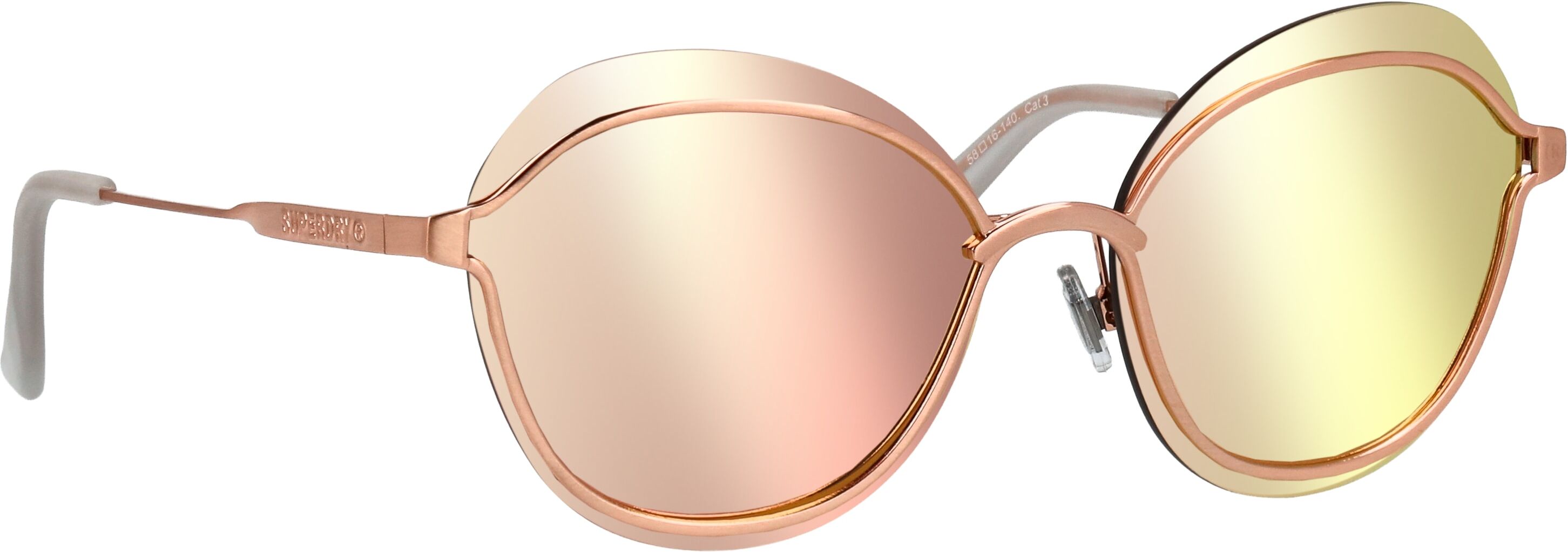 Sonnenbrille SUPERDRY "Modell 995052", Damen, rosa (rosé), metallic, Sonnenbrillen Sonnenbrille, Form Butterfly, Logoschriftzug auf Bügel, Metallfassung