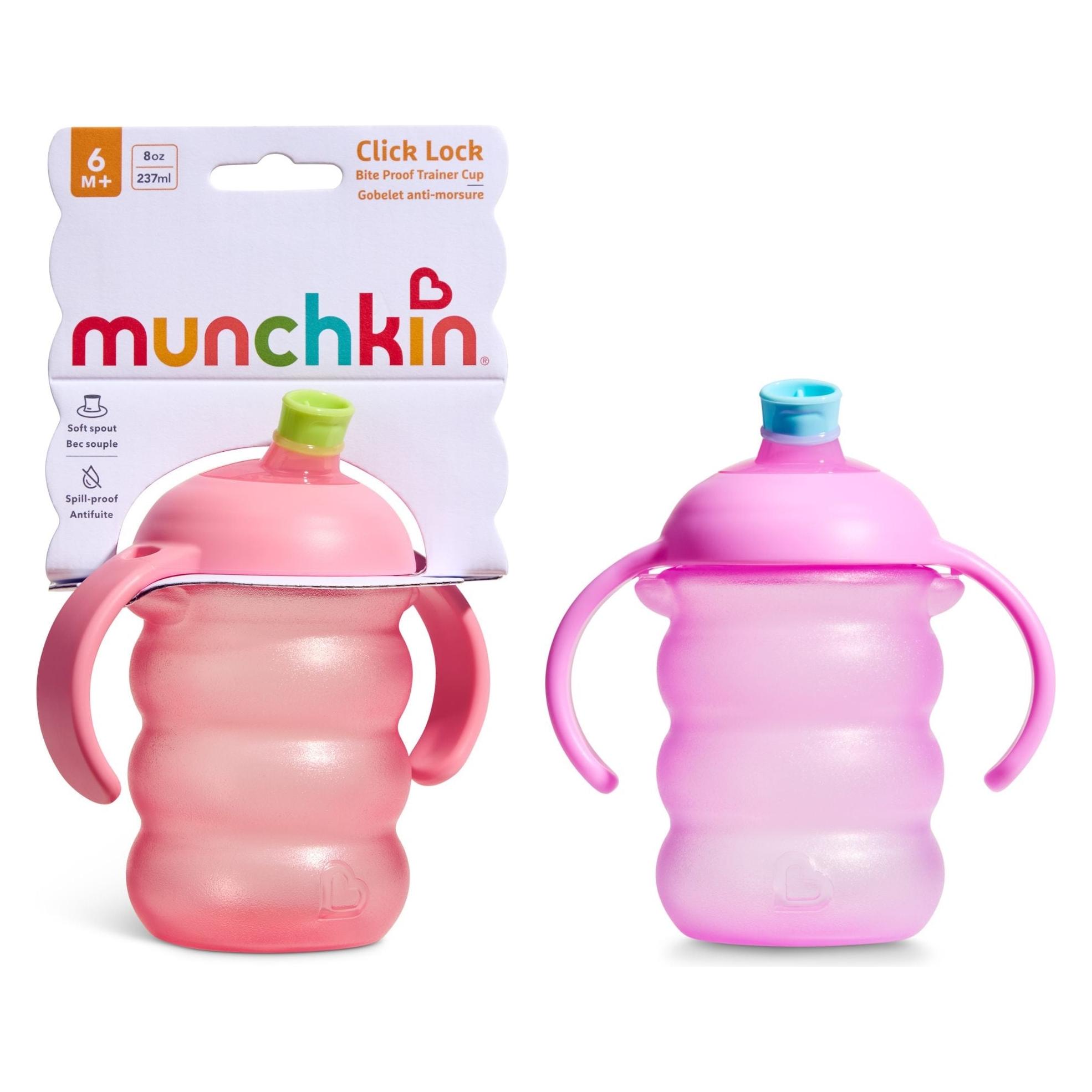 Munchkin - 2pk Click Lock Bite-Proof Trainer Cup +6m - Pink/Purple - 240 ml (240 ml) (5019090906074)
