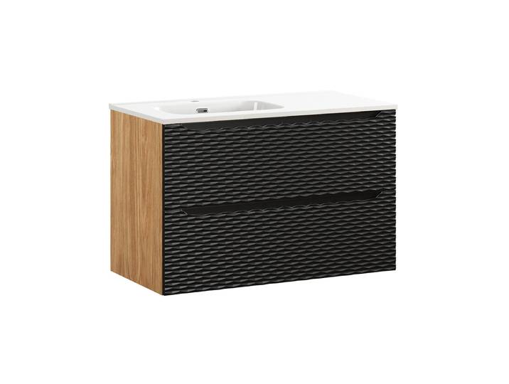 Meuble simple vasque encastrée gauche 90cm Elora Noir et bois