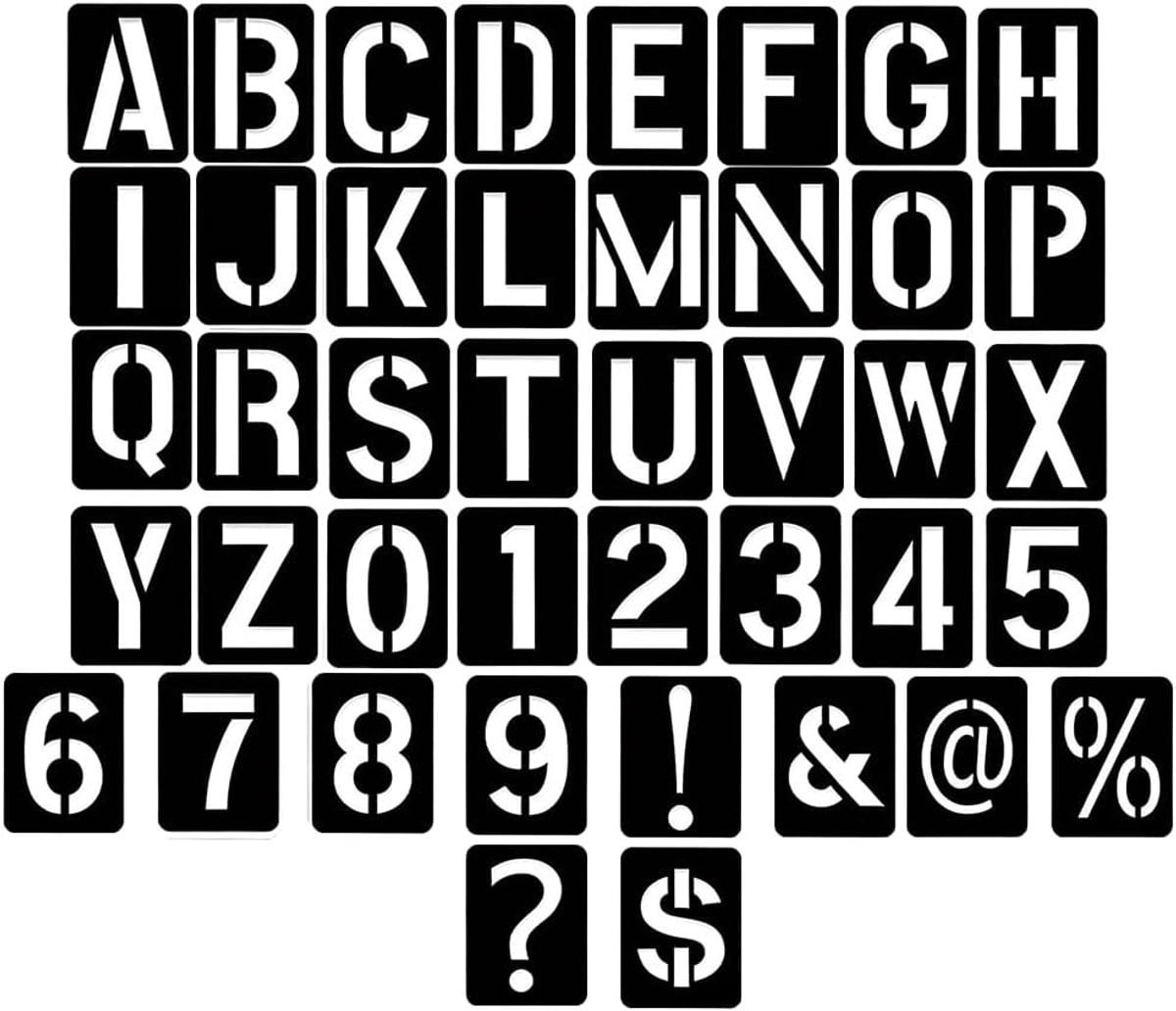 Set van 42 herbruikbare lettersjablonen voor schilderen, wandontwerp en textielontwerp
